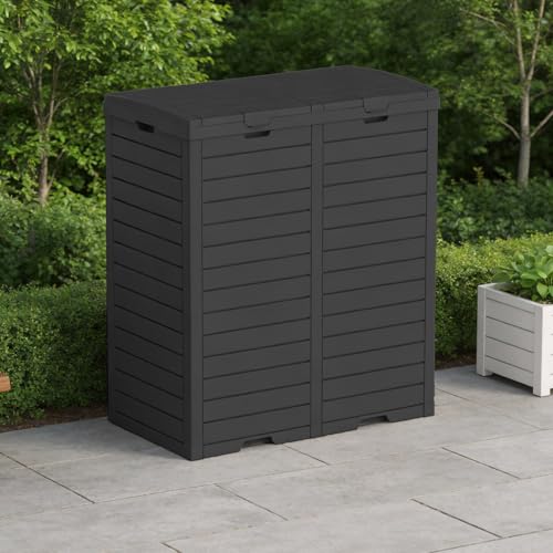 Outdoor Trash Can with lid, Waterproof, UV-Resistant Resin Garbage Can, Lockable Lid and Drip Tray, Animal-Proof, for Patio, Kitchen, Backyard and Deck (Black, 76 Gallon) - color: Black, size: 30.7*16.3*33.9