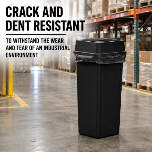 23 Gallon Black Square Plastic Kitchen Trash Can with Drop Lid - color: Black