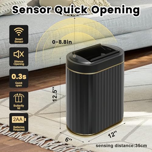 ELPHECO Motion Sensor Bathroom Trash Can with Lid 2 Gal Automatic Trash Can - color: Black Gold