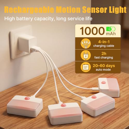 8 Pack Rechargeable Stair Lights for Indoor, Motion Sensor Night Lights - color: White - Rechargeable, size: 8 Pack