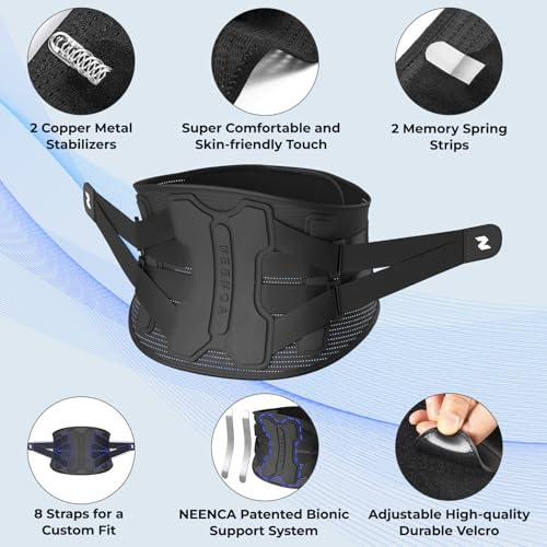 NEENCA Back Brace For Lower Back Pain Relief, Back Support Brace Men Women - color: Black-Single, size: XX-Large