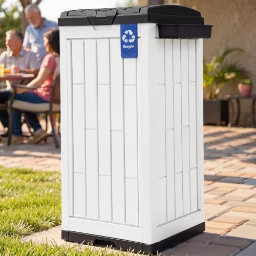 DWVO 38 Gallon Resin Outdoor Trash Can Set of 2 (Black&White) - color: Black&White, size: 38 Gallon X 2 Pack