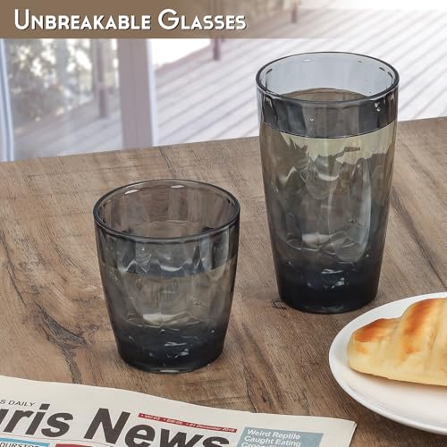 Topsky Plastic Tumblers Reusable,Shatter Proof Cups Drinking Glasses,Unbreakable Plastic Tumblers Beverage Acrylic Juice Wine Cups for Home Picnic Party,Dishwasher Safe,Stackable|10-oz&16-oz|Gray - color: Grayish Blue 8pcs