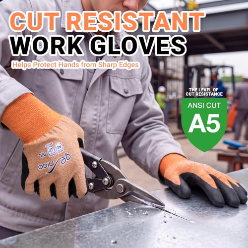 Cut Resistant Work Gloves With Grip for Men and Women ANSI 5 Safety Gloves for Gardening Fishing Cutting Construction - color: Orange, size: Large-X-Large