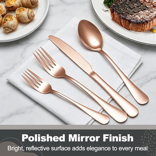 Runfly 40-Piece Rose Gold Flatware Set, Stainless Steel Cutlery Set for 8 - color: Rose Gold, size: 40