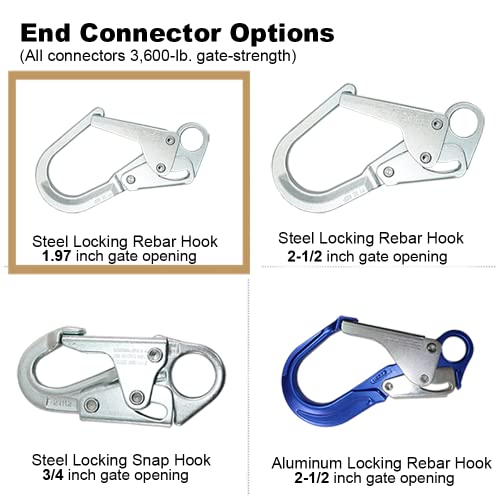 AFP Demon 6 FT Single Leg Self-Retracting Lifeline Web Lanyard Retractable, 1.97-inch Gate Opening Steel Locking Rebar Hook, Yoyo, Shock Absorber | Tower Fall Protection OSHA & ANSI Rated SRL - color: Single 1.97-inch Gate Steel Rebar