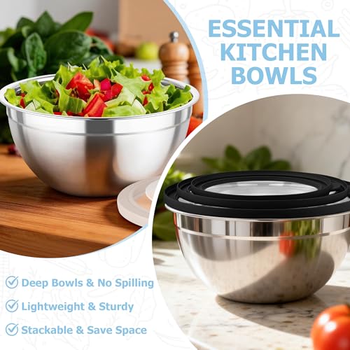TeamFar Mixing Bowls, 4.5/3/1.5 QT Stainless Steel Nesting Salad Bowls - color: Black
