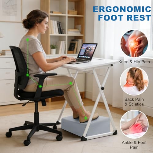 Adjustable Foot Rest Under Desk,Adopt 3-in-1 Ergonomic Design.High-Density Foam and Zipper Closure Under Desk Leg Rest,Fabric is Removable and Washable. for Office, Gaming, Home, and Travel (Gary) - color: Gary