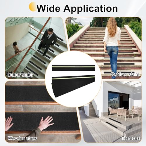 HARFINGTON 10Pcs Outdoor Stair Treads 4"x32" Non-Slip Step Strips Grip Tape - color: Green-Black, size: 4" x 32",0.47"