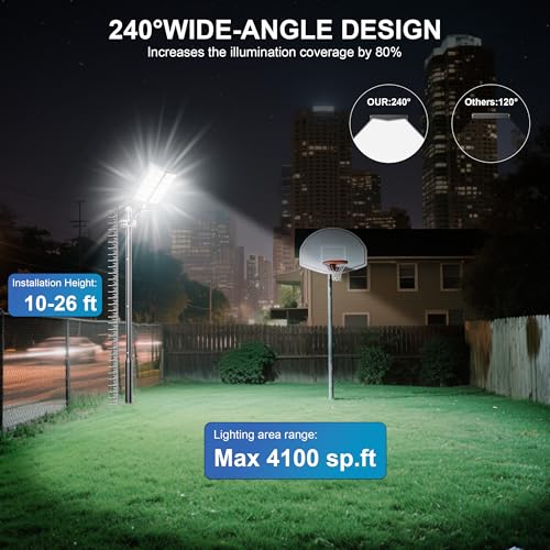 2-Pack Solar Street Light - 9000W Solar Street Lights Outdoor 300000LM, 7000K Commercial Parking Lot Light, Flood Outdoor Lights IP67 Waterproof with Motion Sensor, 3-Year Warranty
