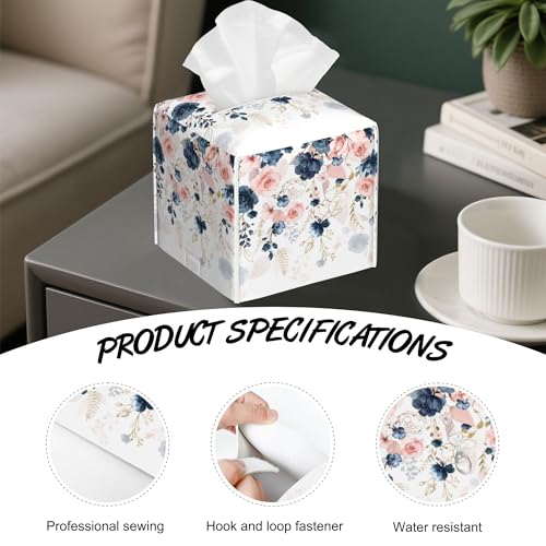 Watercolor Wildflowers Tissue Box Holder,Cube Tissue Box Cover Holder,Leather Facial Paper Organizer Dispenser Home for Bedroom Night Stands,Kitchen,Office and Car,5.2"×5.2"×5.2" - color: Watercolor Wildflowers
