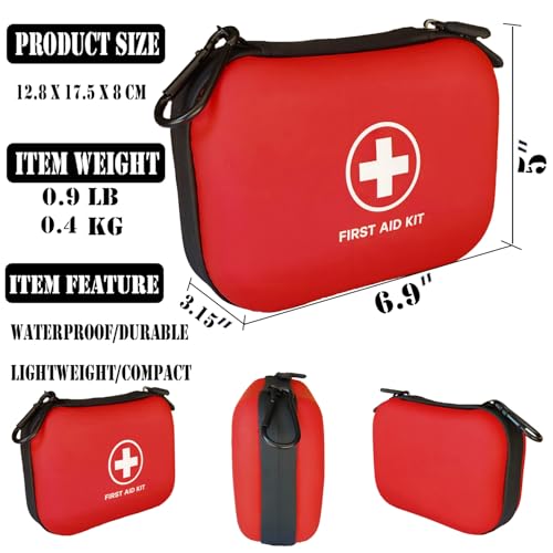 First Aid Kit 196 Piece Waterproof Hard Shell Medical Kits, Red - color: Red