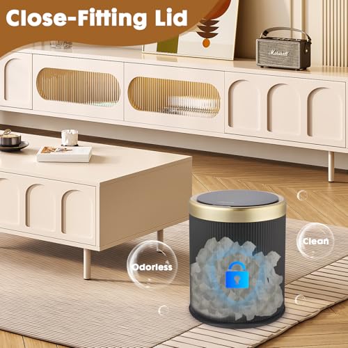 Automatic Bathroom Trash Can with Lid,Small Wastebasket Gold Black - color: Black and Gold, size: 2.8 Gallon