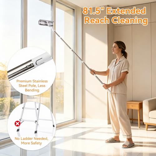 MUEE Window Squeegee with 81.5" Extension Pole, High Reach Window Cleaner