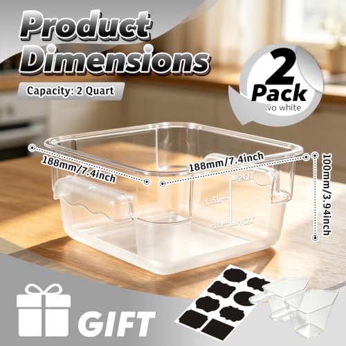 2 Pack 2QT Square Food Storage Containers with Lids, Clear, NSF - color: White, size: 2Qt-2 Pack