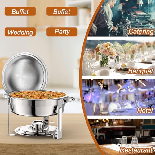 4 Pack 8QT Round Chafing Dish for Buffet Set with Lids, Silver - color: Silver-04