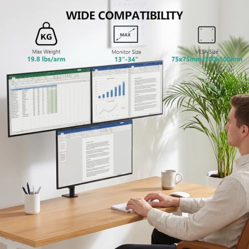 WALI Stacked Triple Monitor Mount for 13-34 inch Screens, 19.8 lbs per Arm - color: Black (Triple), size: 13" to 34"