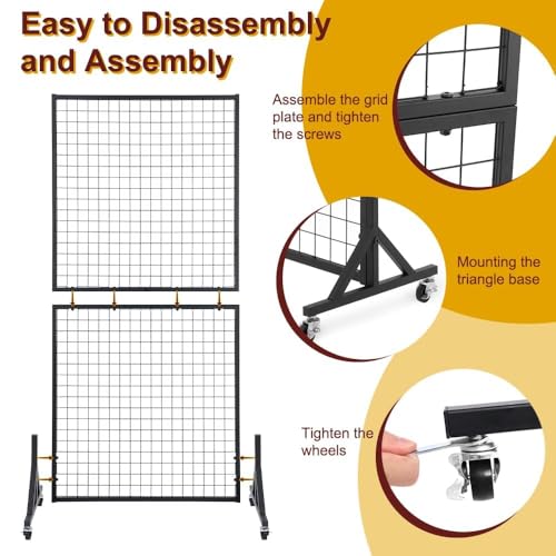 3' x 6' Grid Wall Panels Standing Wire Grid, Sturdy Display Rack with T-Base Wheels Freestanding Gridwall Panel Tower for Shows, Black - size: 1 Pack 3' x 6'