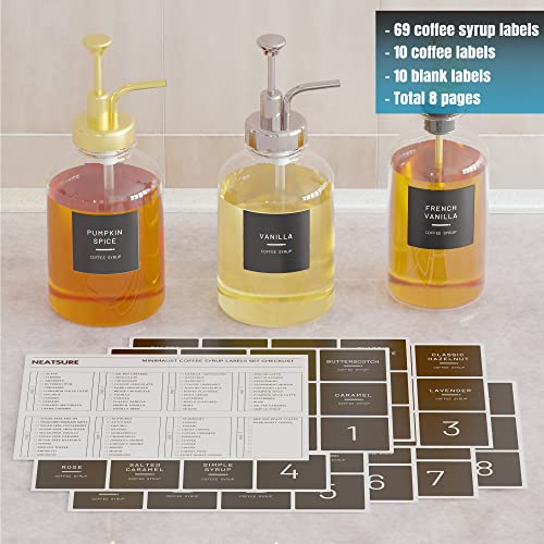 Neatsure 89 Coffee Syrup Labels for Coffee Bar Accessories, Minimalist Preprinted Coffee Stickers for Coffee Station, Essentials for Syrup Bottle & Dispenser Organization - style: Coffee Syrup Labels