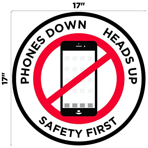 "Phones Down Heads Up" Safety Sign - Laminated Adhesive Floor Signs by Graphical Warehouse (17) - size: 17