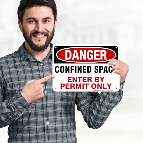 Danger Confined Space Enter By Permit Only Sign, 7x10 Inches, 55 mil thick - size: 7x10 - Polyethylene