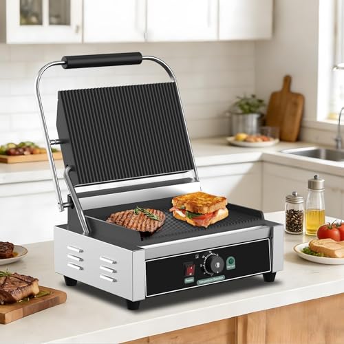 Commercial Electric Panini Grill, 1700W Stainless Steel