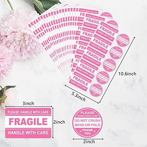 600 PCS Fragile Stickers for Shipping Do Not Trample or Fold Stickers Do Not Drop Labels for Shipping Mailing Envelops Cartons Pallets Adhesive Labels(Pink) - color: Pink