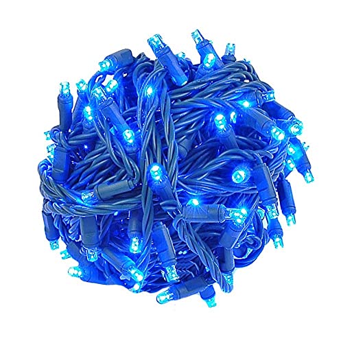 Novelty Lights 50ft 100 LED Blue Christmas Lights, Green Wire, Outdoor - color: Blue
