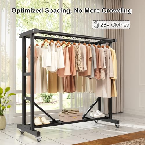 Stainless Steel Rolling Clothes Rack, 55 Inch Large Size, 700 LBS Capacity - color: Black