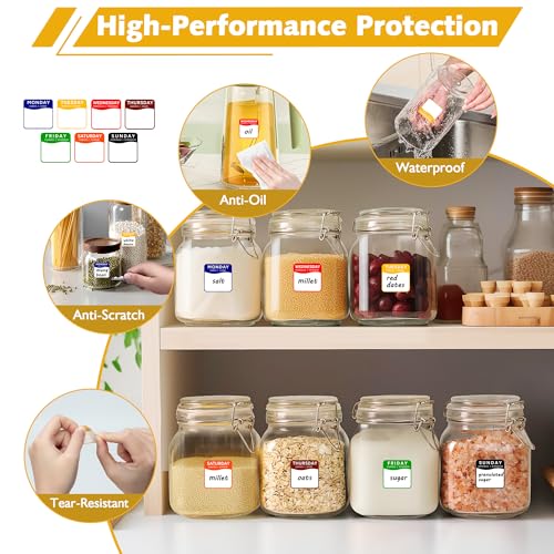 1680 Pcs 1" Square Day of The Week Labels, Removable & Writable Food Stickers in English/Español/Français for Restaurant Kitchen Containers and Inventory Management - color: Square Sheet Labels