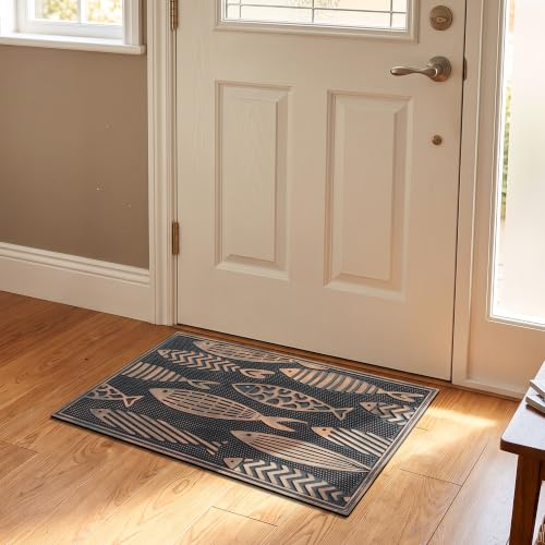 A1HC Rubber Welcome Doormat Non-Slip Front Door Mat 18"x30", Nautical Fish - color: Nautical Fish