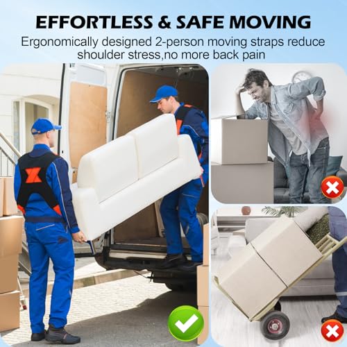 Furniture Moving Straps with Chest Buckle for 2 Movers up to 1000lbs - color: Orange & Black