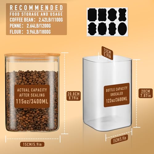 D2scrma 115oz/3.6Qt/3400ml Square Glass Storage Containers with Lids 2-Pack - size: 115oz*2