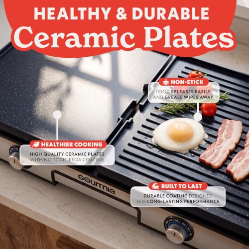Gourmia Electric Grill & Griddle - Reversible Nonstick Ceramic Plates