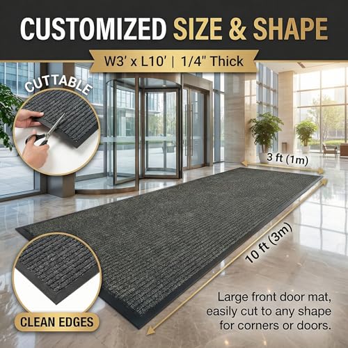 3x10 FT Extra Long Dirt Trapping Entrance Mat for High Traffic Area(Gray) - color: Charcoal Gray, size: 3'3" x 9'10" (Rectangular)