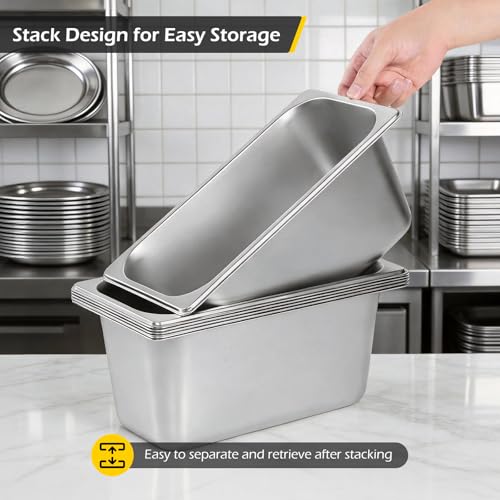 Dyna-Living Steam Table Pan with Lid 1/3 Size 6 Inch Deep 6 Pack Hotel Pans - color: With Lids, size: 6 Inch Deep