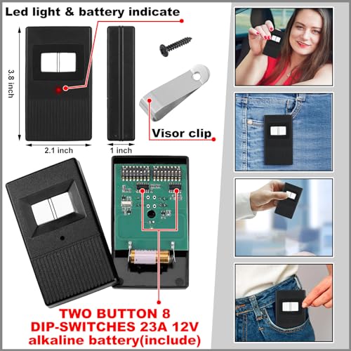 Kingdder 2 Pcs 8 Dip Switch Garage Door Remote Two Button Garage Remote Compatible with Linear Delta 3 (DT DTA DTD DTC DNT00002A) Opener 310mhz, Control 2 Different Doors Simultaneously