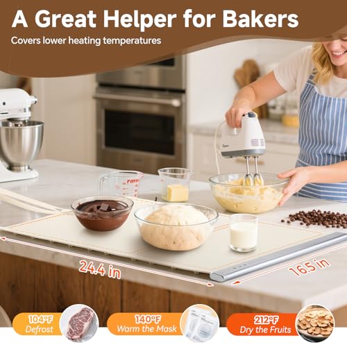 Electric Food Warming Mat with Dual-Zone Temp Control, Rollable Silicone