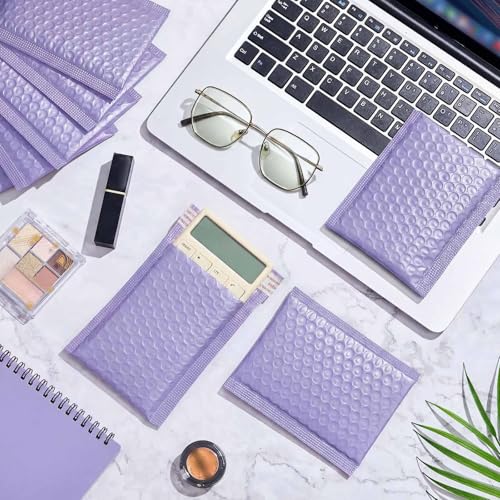Henoyso 100 Pcs Purple Bubble Mailer 4 Sizes Adhesive Padded Envelopes - color: Purple