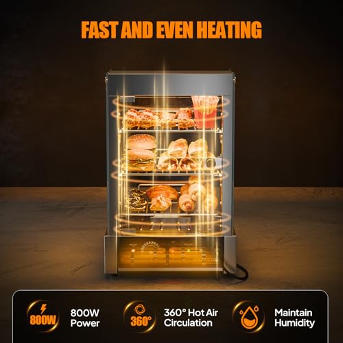 ROVSUN 15" Commercial Food Warmer Display Pizza Warmer, 3-Tier Electric Countertop Food Warmer w/LED Lighting Adjustable Removable Shelves Glass Door, Pretzel Warmer for Buffet Restaurant, Silver - color: Silver, size: 15" Length