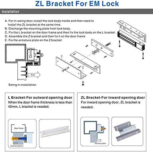Electromagnetic Lock with Z and L Bracket 280KG 600LBS Holding Force Electric Magnetic Door Lock 12V Fail Safe NC Mode for Access Control System - color: 600LBS Lock + ZL Bracket