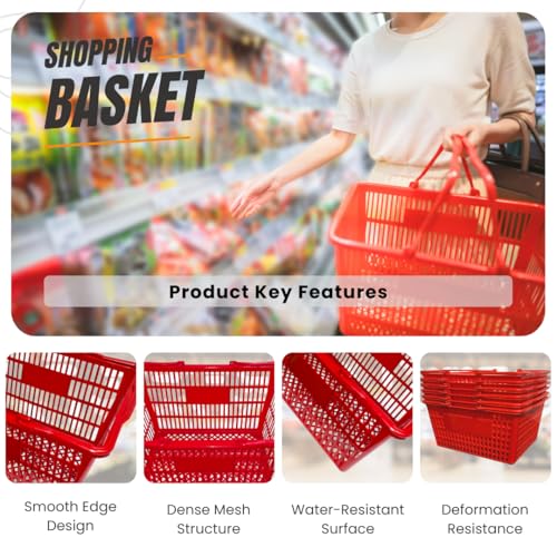 Stackable Plastic Shopping Baskets, Red and Blue, Easy-Grip Handles for Grocery, Retail, Liquor Stores, Home Use (4-pack, Red) - color: Red, size: 4-pack