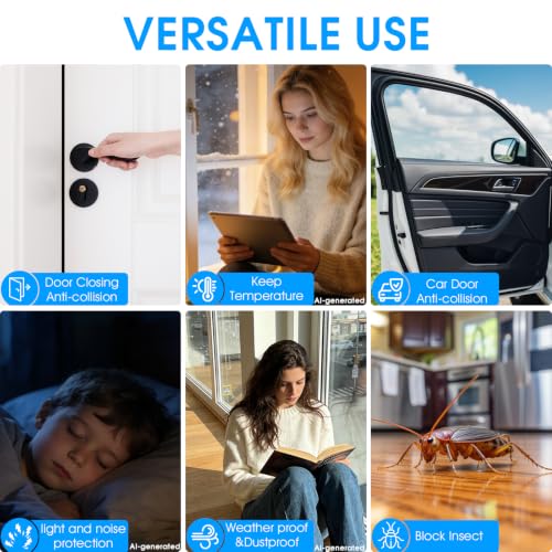 Weather Stripping Door Seal Strip, D-Shaped Self-Adhesive, Soundproof Blocks Cold Drafts & Dust, Black TPE 20Ft (3/8" W × 1/4" T) for Door Frames & Windows