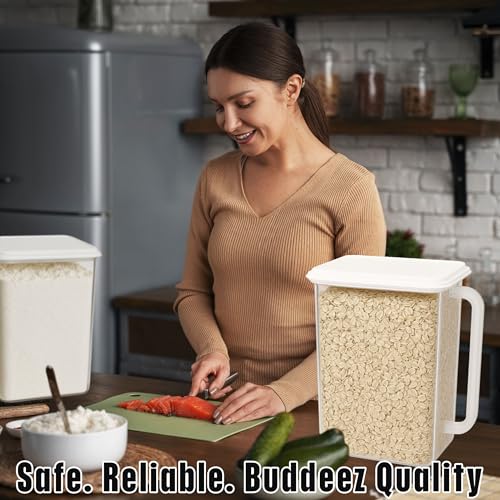 Buddeez Airtight Storage Dispenser - Easy Pour Spout for Cereal and Dry Food - BPA Free 46 Cup White/Clear