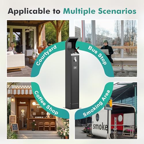 Commercial Trash Can Disposal Outdoor Heavy Duty Outdoor Vertical Trash Can Standing Rubbish Bin for Patios Gardens Hotels Pubs Offices(Black)