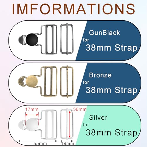 CooBigo 6 Sets Metal Overalls Buckles, 1-1/2" Overall Replacement Clasp Clips with Adjustable Tri Glide Slide Buckle and Buttons for Jeans Suspender, Bib Pants DIY Sewing Accessories (Silver) - color: 1-1/2" Silver 6sets