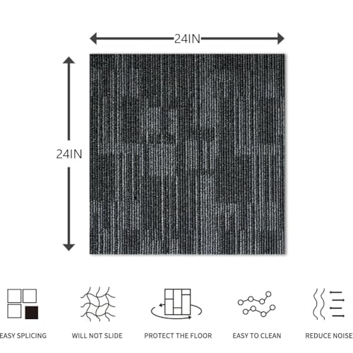 ALTRUISTIC Heavy Duty Commercial Carpet Tiles, 24" x 24"/18 Pieces/72 sq ft - color: Gray