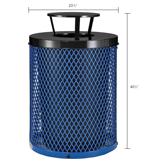 Global Industrial Outdoor Diamond Steel Trash Can with Rain Bonnet Lid and Plastic Liner, 36 Gallon Capacity, Blue, Commercial Trash Can, 23-1/2" Diameter, 40-1/2"H - color: Blue