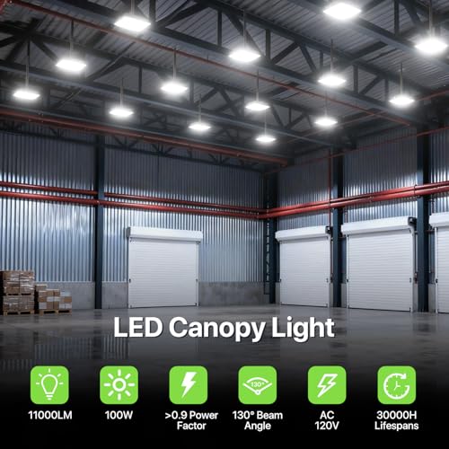 Glitgate Canopy Light with Motion Sensor, 100W/80W/60W Switchable 5000K - size: 1 Pack
