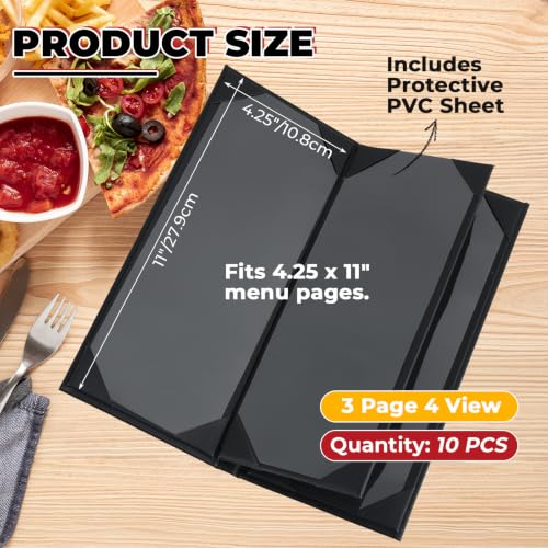 NATGAI 10 Pack 4 View Menu Covers 4.25" x 11" with Clear Protective Sheet - size: 4 View
